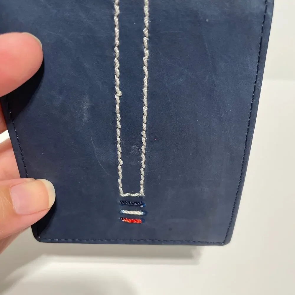 Mens Passage Blue Stripe Leather RFID Wallet in Gift Box 3.5x4.5